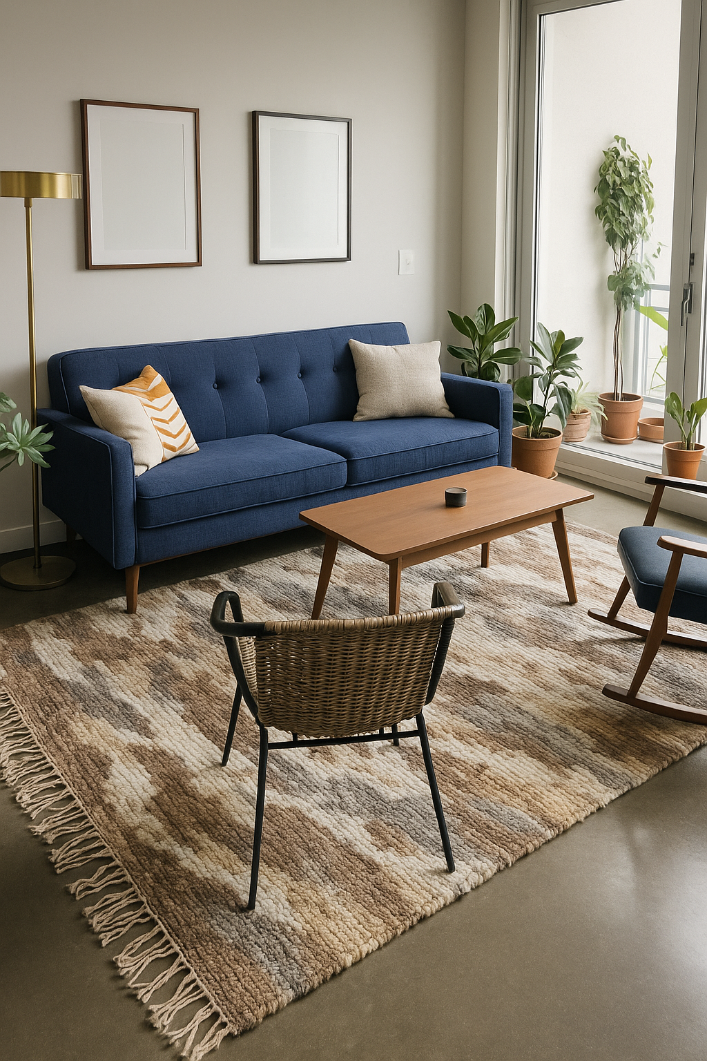 Organic abstract handknotted rug in nrown and beige