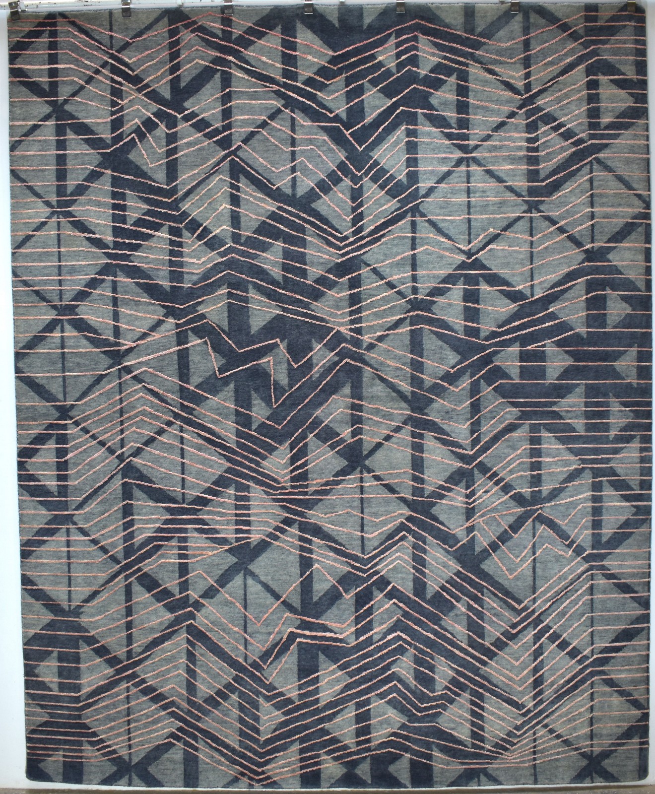 Graphic Charcoal–Taupe Graphic Hand-Knotted Wool Rug