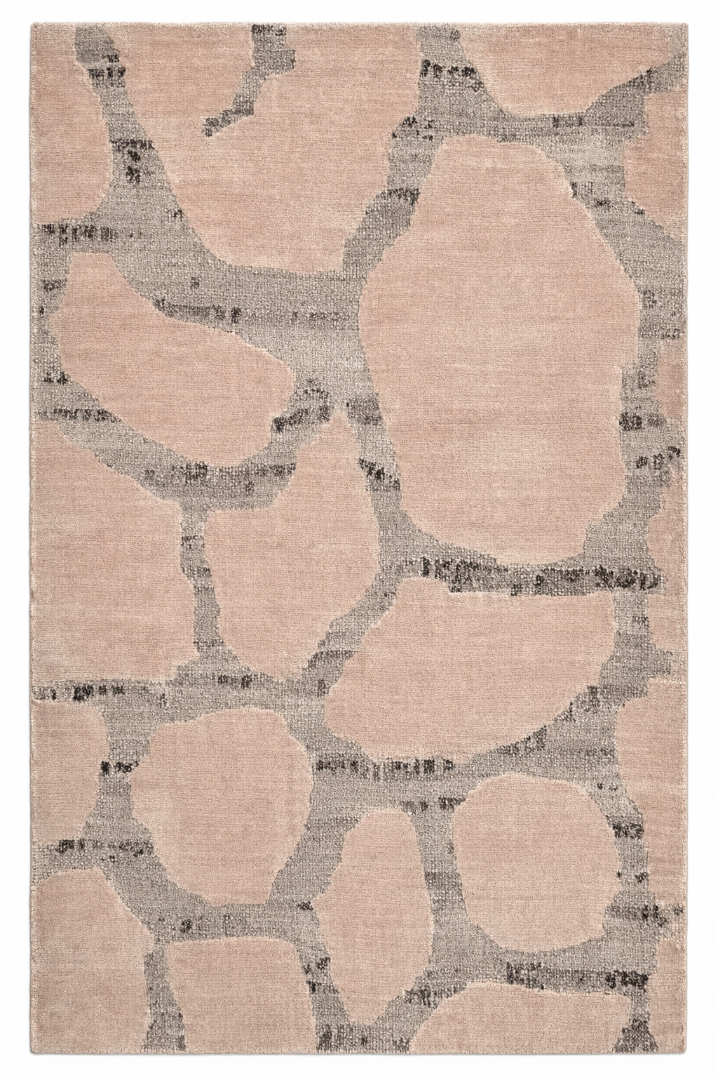 Handknotted contemporary rug with pebble inspired design, wool silk blend and soft texture